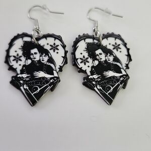 Black and White Heart Earrings Spooky Season Dangling Earrings